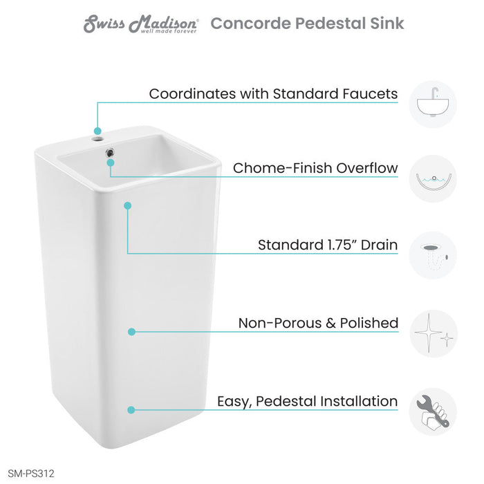 Swiss Madison Concorde One Piece Pedestal Sink - SM-PS312