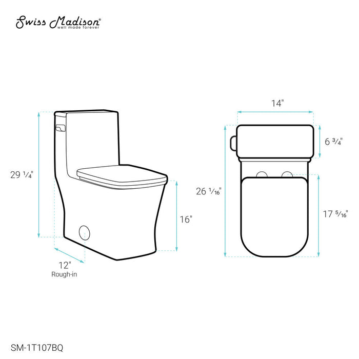 Swiss Madison Concorde One Piece Square Left Side Flush Handle Toilet 1.28 gpf in Bisque - SM-1T107BQ