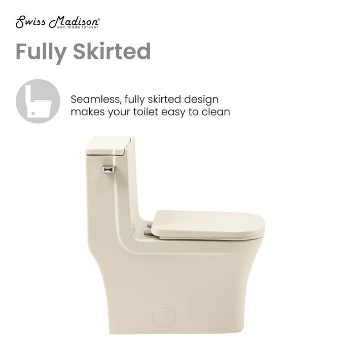 Swiss Madison Concorde One Piece Square Left Side Flush Handle Toilet 1.28 gpf in Bisque - SM-1T107BQ