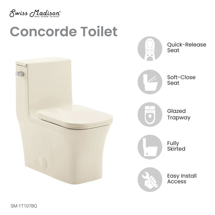 Swiss Madison Concorde One Piece Square Left Side Flush Handle Toilet 1.28 gpf in Bisque - SM-1T107BQ