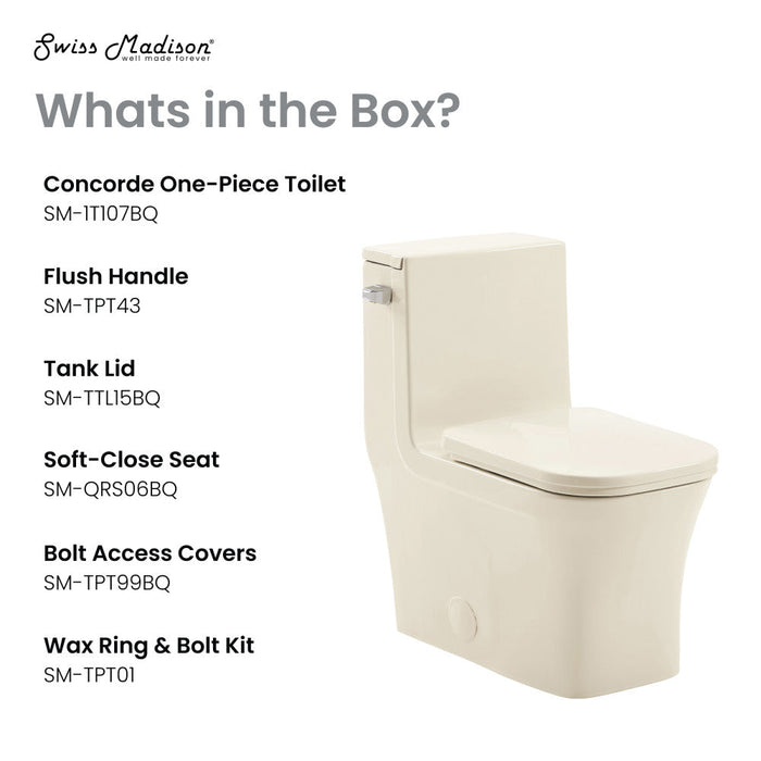 Swiss Madison Concorde One Piece Square Left Side Flush Handle Toilet 1.28 gpf in Bisque - SM-1T107BQ