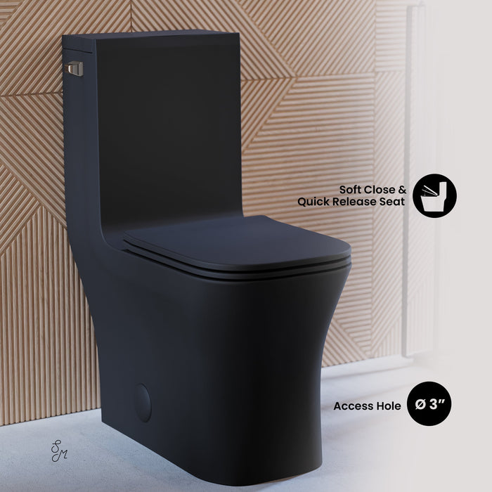 Swiss Madison Concorde One-Piece Square Left Side Flush Handle Toilet 1.28 gpf in Matte Black - SM-1T107MB