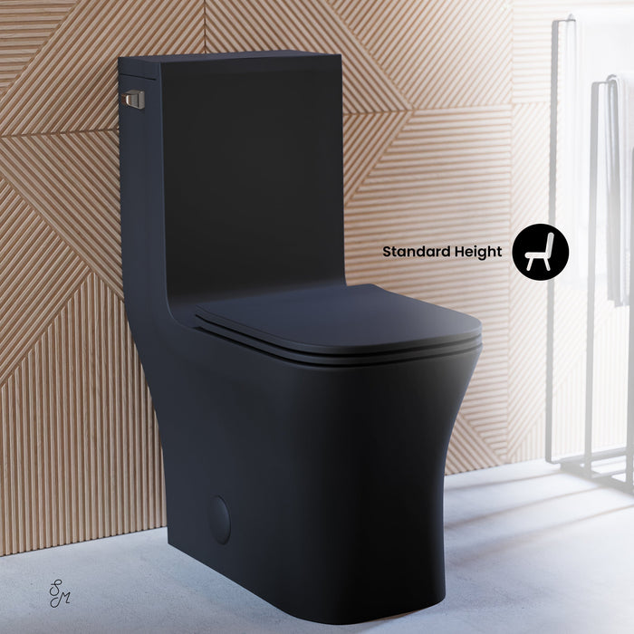 Swiss Madison Concorde One-Piece Square Left Side Flush Handle Toilet 1.28 gpf in Matte Black - SM-1T107MB