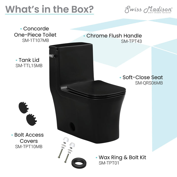 Swiss Madison Concorde One-Piece Square Left Side Flush Handle Toilet 1.28 gpf in Matte Black - SM-1T107MB