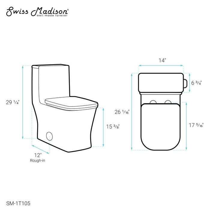 Swiss Madison Concorde One Piece Square Right Side Flush Handle Toilet 1.28 gpf - SM-1T105