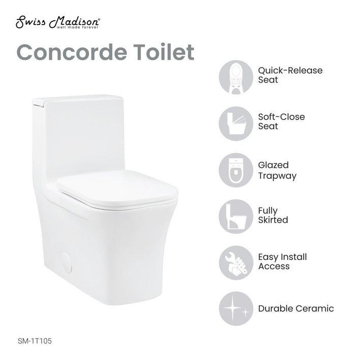 Swiss Madison Concorde One Piece Square Right Side Flush Handle Toilet 1.28 gpf - SM-1T105