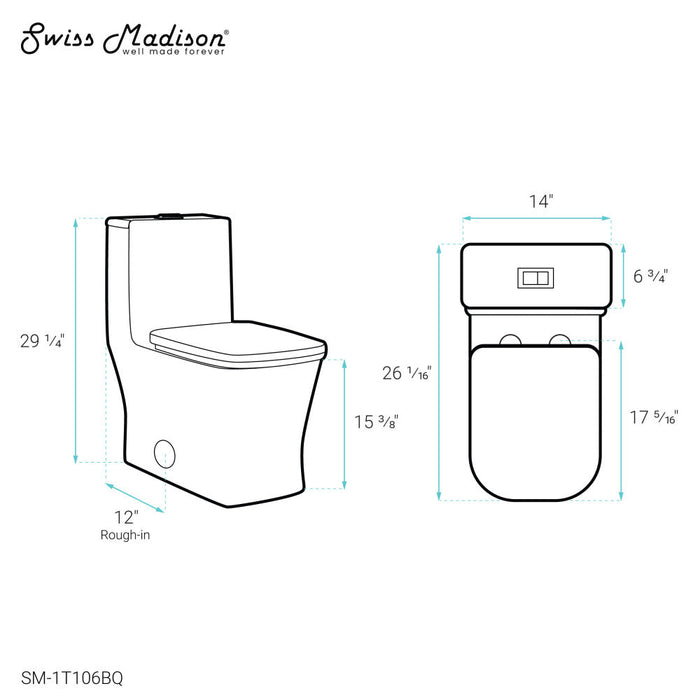 Swiss Madison Concorde One Piece Square Toilet Dual Flush 1.1/1.6 gpf in Bisque - SM-1T106BQ