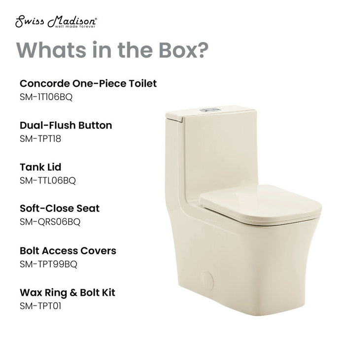 Swiss Madison Concorde One Piece Square Toilet Dual Flush 1.1/1.6 gpf in Bisque - SM-1T106BQ