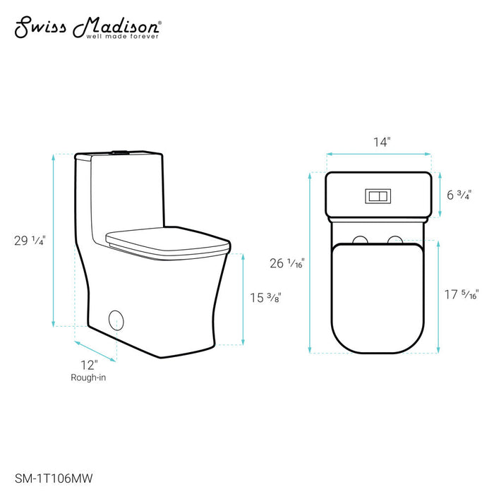 Swiss Madison Concorde One Piece Square Toilet Dual Flush 1.1/1.6 gpf in Matte White - SM-1T106MW