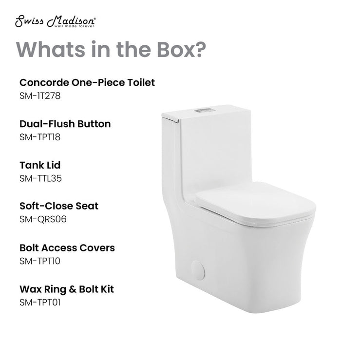 Swiss Madison Concorde One Piece Square Toilet Dual Flush 1.1/1.6 gpf with 10" Rough In - SM-1T278