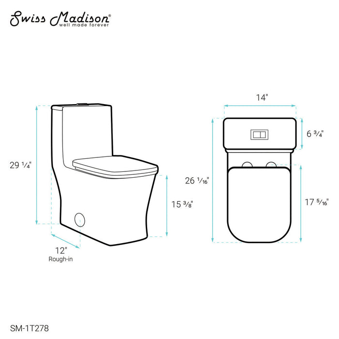 Swiss Madison Concorde One Piece Square Toilet Dual Flush 1.1/1.6 gpf with 10" Rough In - SM-1T278