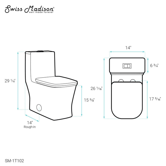 Swiss Madison Concorde One-Piece Square Toilet, 14" Rough-In 1.1/1.6 gpf - SM-1T102