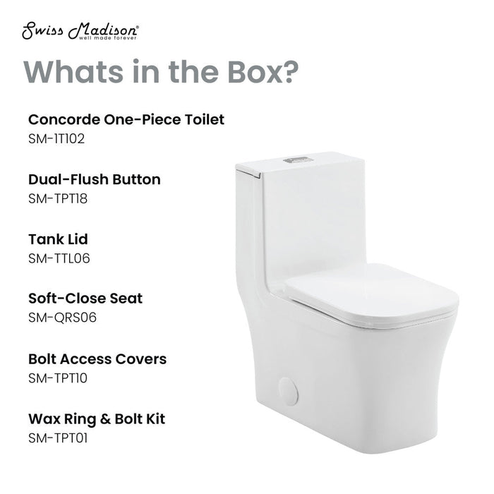 Swiss Madison Concorde One-Piece Square Toilet, 14" Rough-In 1.1/1.6 gpf - SM-1T102