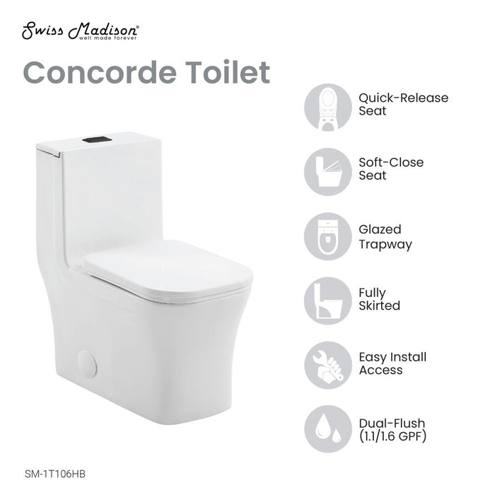 Swiss Madison Concorde One Piece Square Toilet Dual Flush, Black Hardware 1.1/1.6 gpf - SM-1T106HB