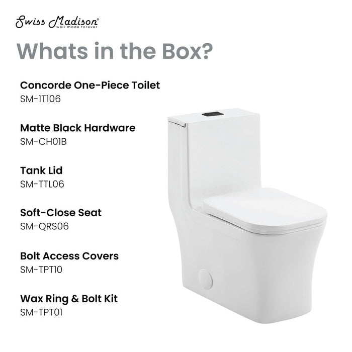 Swiss Madison Concorde One Piece Square Toilet Dual Flush, Black Hardware 1.1/1.6 gpf - SM-1T106HB