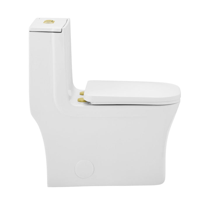 Swiss Madison Concorde One Piece Square Toilet Dual Flush, Brushed Gold Hardware 1.1/1.6 gpf - SM-1T106HG