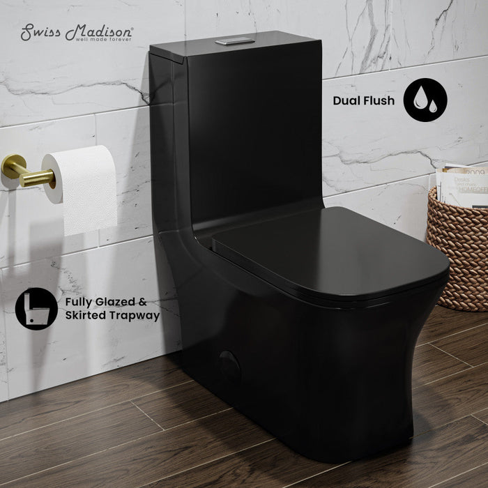 Swiss Madison Concorde One Piece Square Toilet Dual Flush in Glossy Black 1.1/1.6 gpf - SM-1T106GB