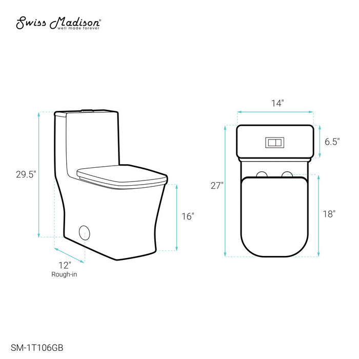 Swiss Madison Concorde One Piece Square Toilet Dual Flush in Glossy Black 1.1/1.6 gpf - SM-1T106GB