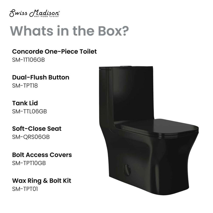 Swiss Madison Concorde One Piece Square Toilet Dual Flush in Glossy Black 1.1/1.6 gpf - SM-1T106GB