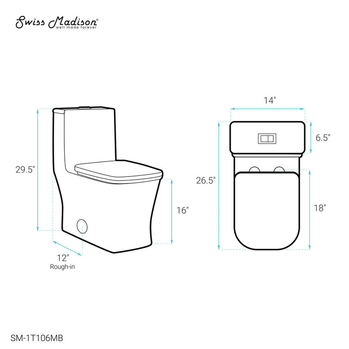 Swiss Madison Concorde One-Piece Square Toilet Dual-Flush in Matte Black 1.1/1.6 gpf - SM-1T106MB