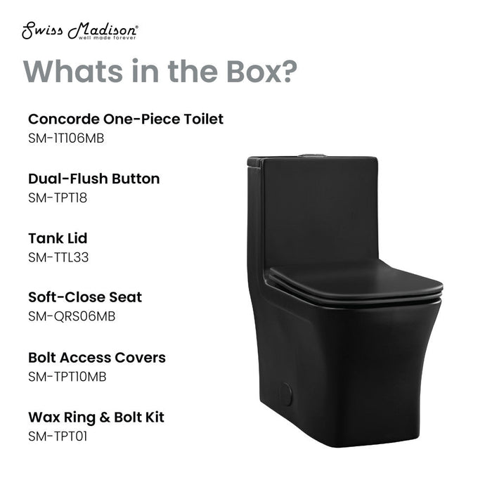 Swiss Madison Concorde One-Piece Square Toilet Dual-Flush in Matte Black 1.1/1.6 gpf - SM-1T106MB