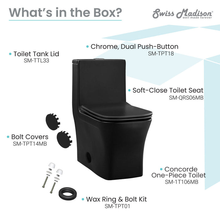 Swiss Madison Concorde One-Piece Square Toilet Dual-Flush in Matte Black 1.1/1.6 gpf - SM-1T106MB