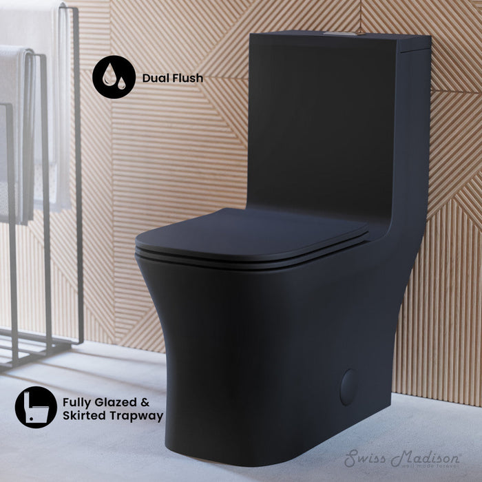 Swiss Madison Concorde One-Piece Square Toilet Dual-Flush in Matte Black 1.1/1.6 gpf - SM-1T106MB