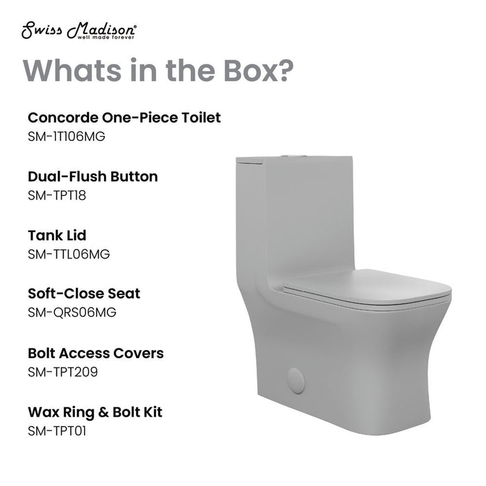 Swiss Madison Concorde One Piece Square Toilet Dual Flush in Matte Grey 1.1/1.6 gpf - SM-1T106MG