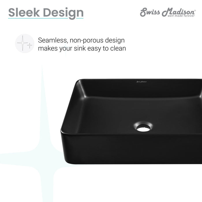 Swiss Madison Concorde Rectangle Ceramic Vessel Sink, Matte Black - SM-VS242MB