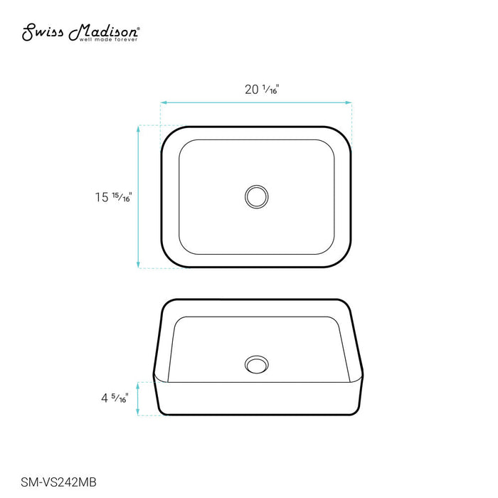 Swiss Madison Concorde Rectangle Ceramic Vessel Sink, Matte Black - SM-VS242MB