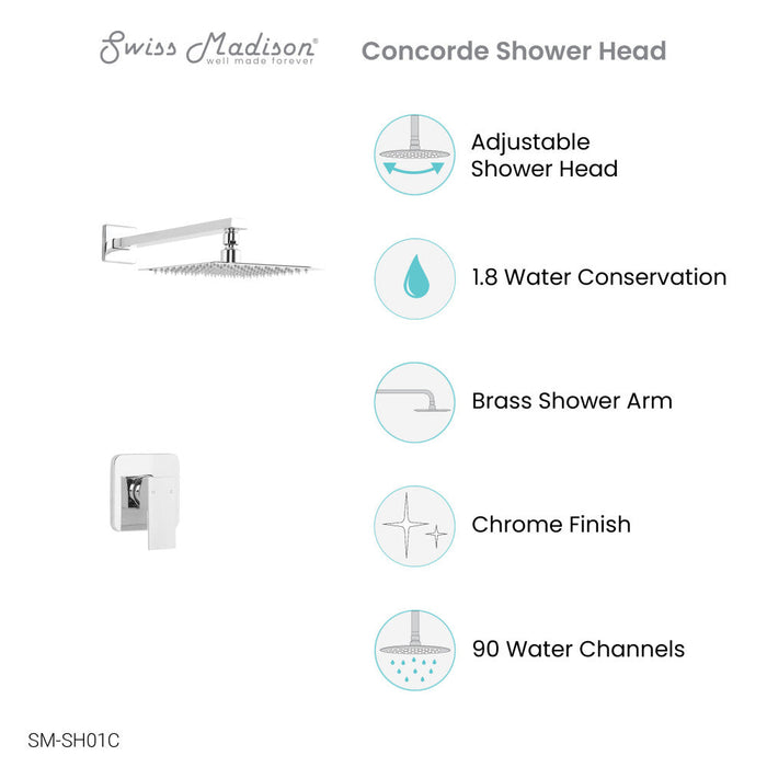 Swiss Madison Concorde Single-Handle 1 Spray 8" Wall Mounted Fixed Shower Head in Chrome (Valve Included) - SM-SH01C