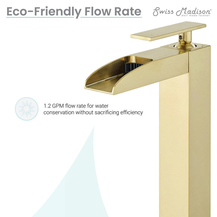 Swiss Madison Concorde Single Hole, Single-Handle, High Arc Waterfall, Bathroom Faucet in Brushed Gold - SM-BF51BG