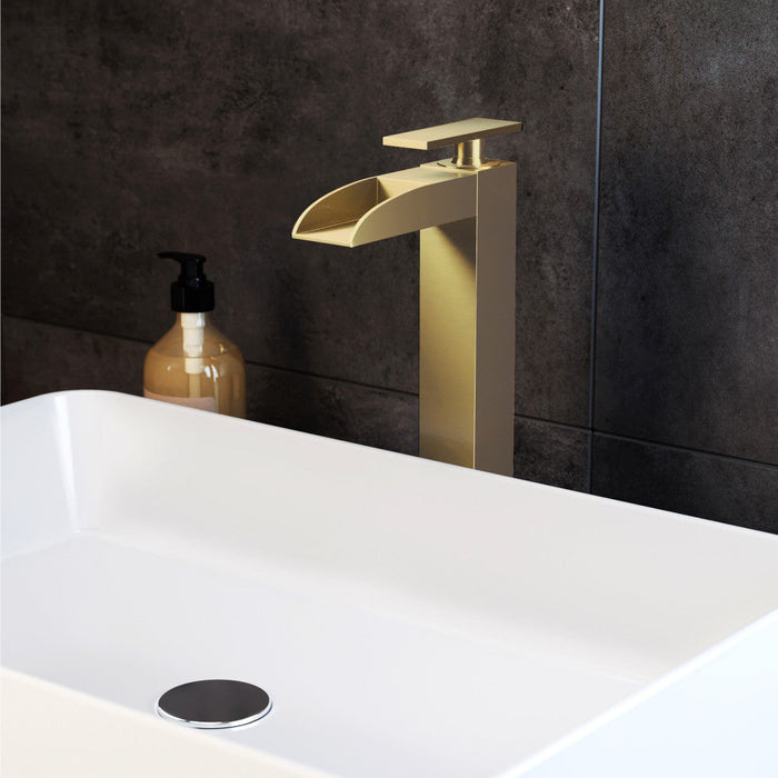 Swiss Madison Concorde Single Hole, Single-Handle, High Arc Waterfall, Bathroom Faucet in Brushed Gold - SM-BF51BG