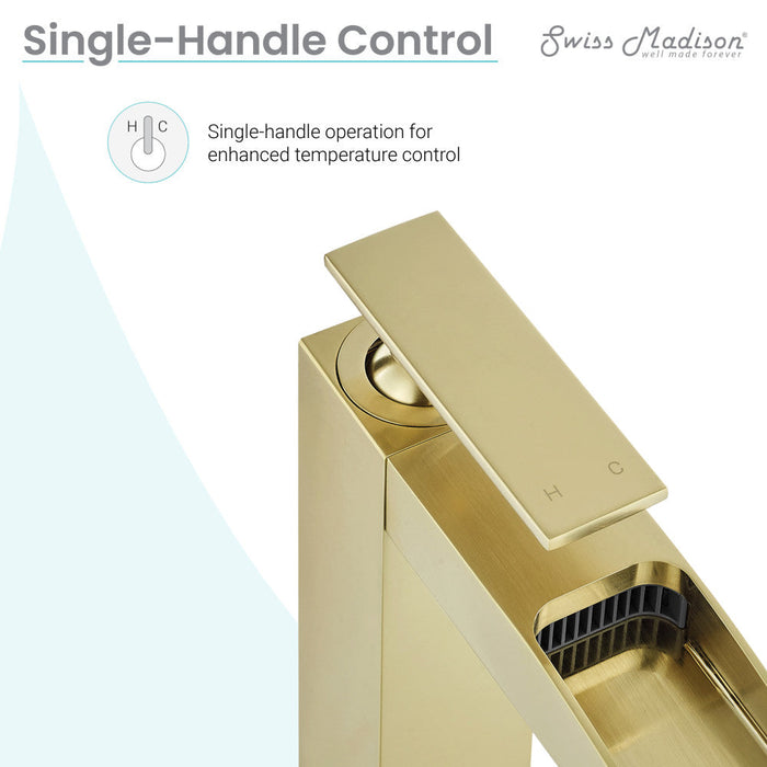 Swiss Madison Concorde Single Hole, Single-Handle, High Arc Waterfall, Bathroom Faucet in Brushed Gold - SM-BF51BG