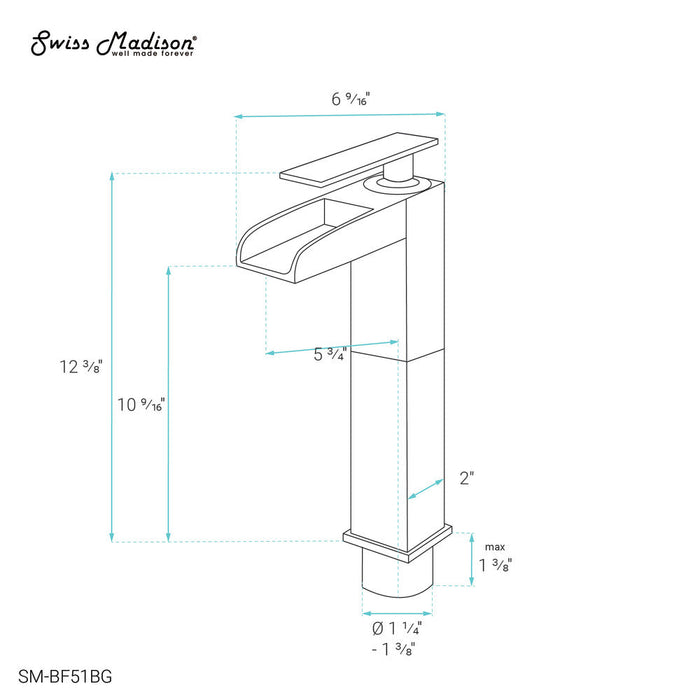 Swiss Madison Concorde Single Hole, Single-Handle, High Arc Waterfall, Bathroom Faucet in Brushed Gold - SM-BF51BG