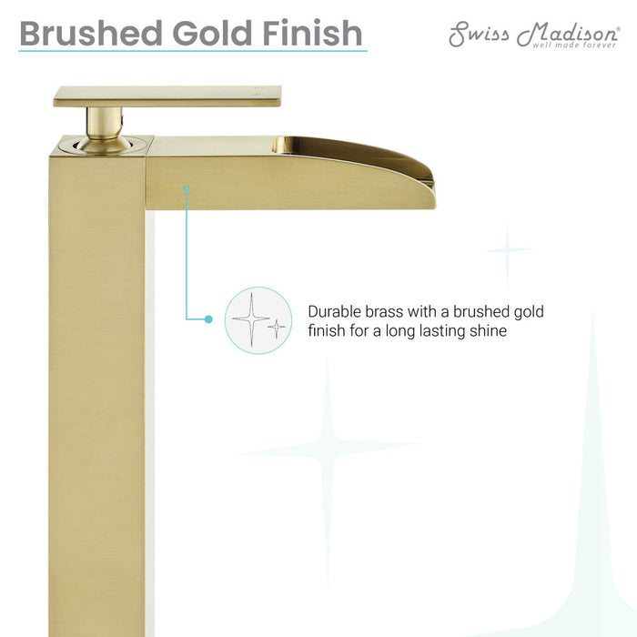 Swiss Madison Concorde Single Hole, Single-Handle, High Arc Waterfall, Bathroom Faucet in Brushed Gold - SM-BF51BG