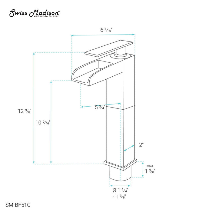 Swiss Madison Concorde Single Hole, Single-Handle, High Arc Waterfall, Bathroom Faucet in Chrome - SM-BF51C