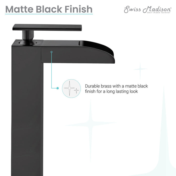 Swiss Madison Concorde Single Hole, Single-Handle, High Arc Waterfall, Bathroom Faucet in Matte Black - SM-BF51MB