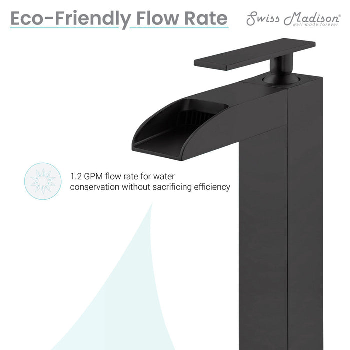 Swiss Madison Concorde Single Hole, Single-Handle, High Arc Waterfall, Bathroom Faucet in Matte Black - SM-BF51MB