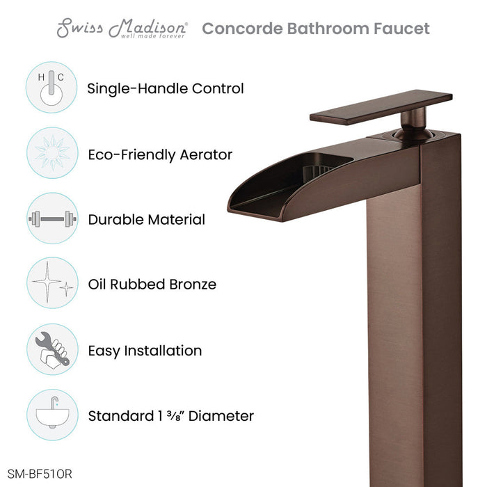 Swiss Madison Concorde Single Hole, Single-Handle, High Arc Waterfall, Bathroom Faucet in Oil Rubbed Bronze - SM-BF51OR