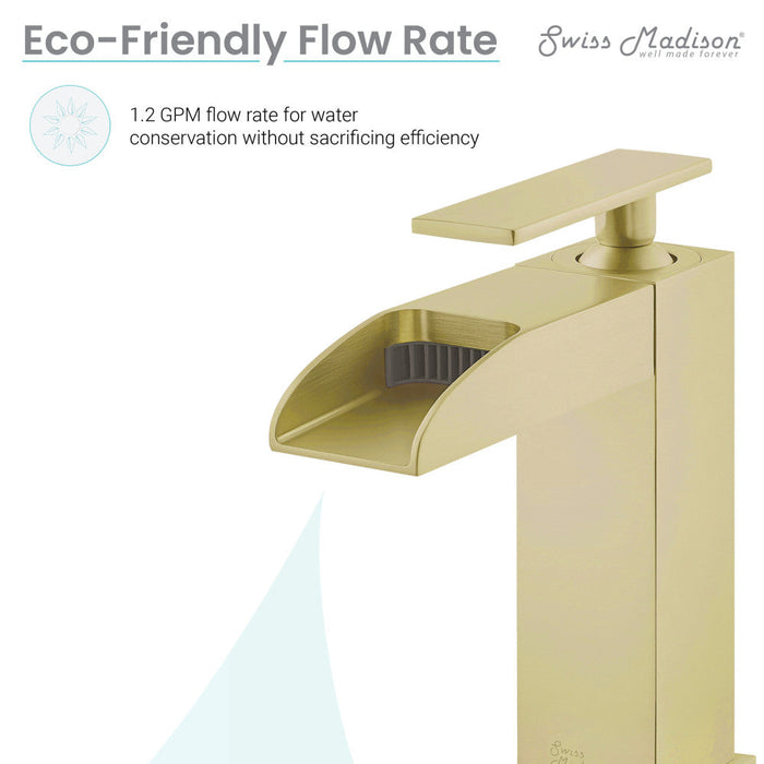 Swiss Madison Concorde Single Hole, Single-Handle, Waterfall Bathroom Faucet in Brushed Gold - SM-BF50BG