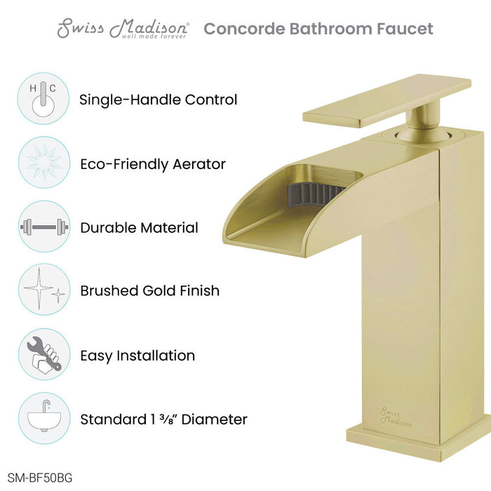 Swiss Madison Concorde Single Hole, Single-Handle, Waterfall Bathroom Faucet in Brushed Gold - SM-BF50BG