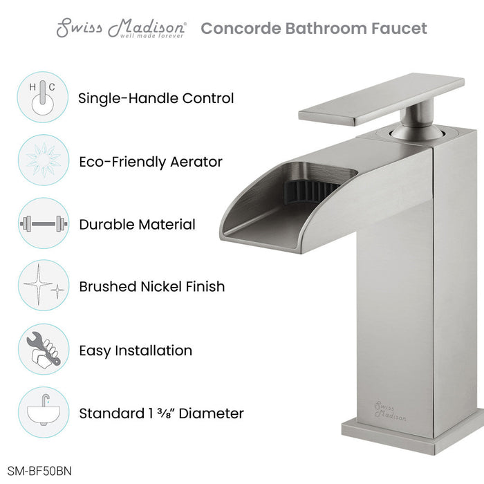 Swiss Madison Concorde Single Hole, Single-Handle, Waterfall Bathroom Faucet in Brushed Nickel - SM-BF50BN