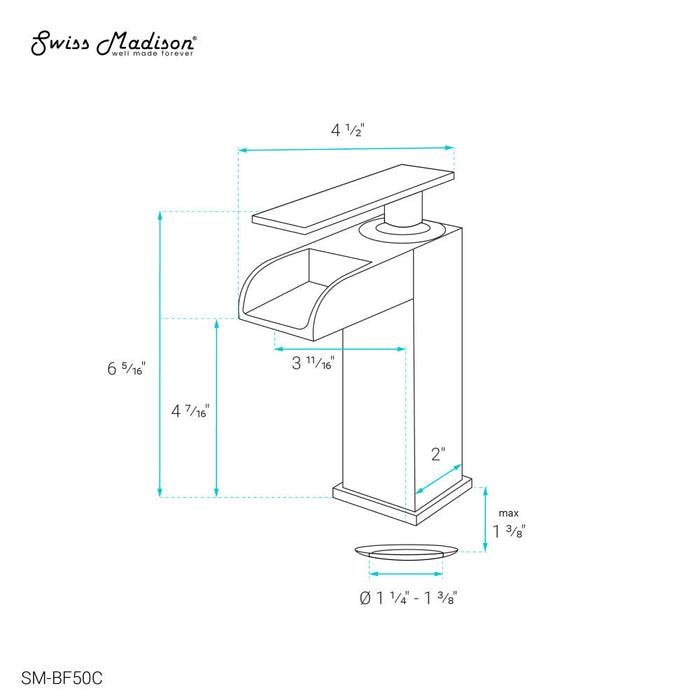 Swiss Madison Concorde Single Hole, Single-Handle, Waterfall Bathroom Faucet in Chrome - SM-BF50C