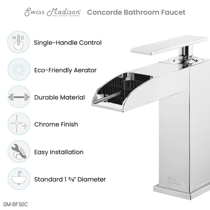 Swiss Madison Concorde Single Hole, Single-Handle, Waterfall Bathroom Faucet in Chrome - SM-BF50C