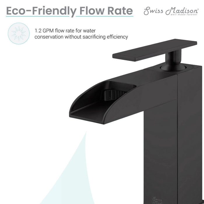 Swiss Madison Concorde Single Hole, Single-Handle, Waterfall Bathroom Faucet in Matte Black - SM-BF50MB