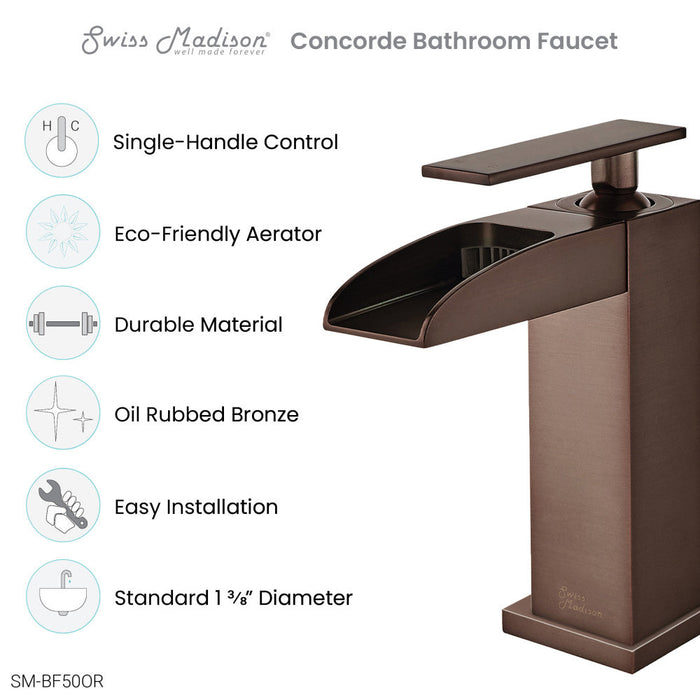 Swiss Madison Concorde Single Hole, Single-Handle, Waterfall Bathroom Faucet in Oil Rubbed Bronze - SM-BF50OR