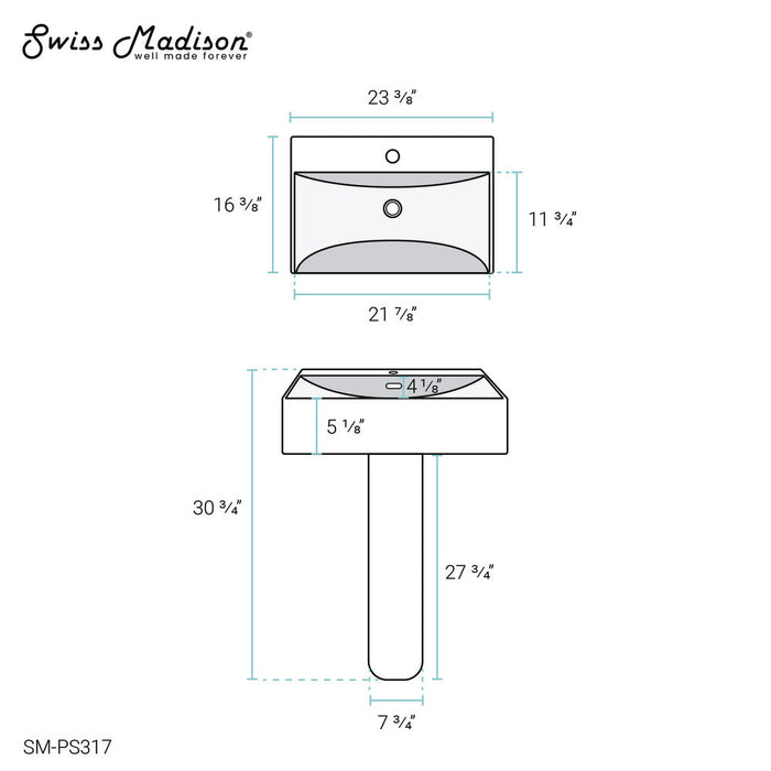 Swiss Madison Concorde Square Two-Piece Pedestal Sink - SM-PS317