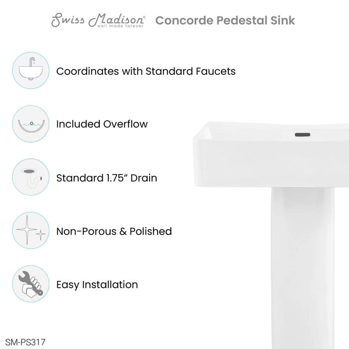 Swiss Madison Concorde Square Two-Piece Pedestal Sink - SM-PS317