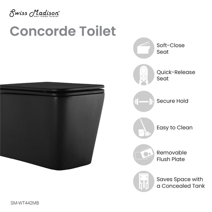 Swiss Madison Concorde Wall Hung Toilet Bowl, Matte Black - SM-WT442MB